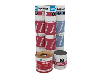 Packshot des produits Adepar Topstar Paradial Siplast Primer et Parequerre - BMI Siplast